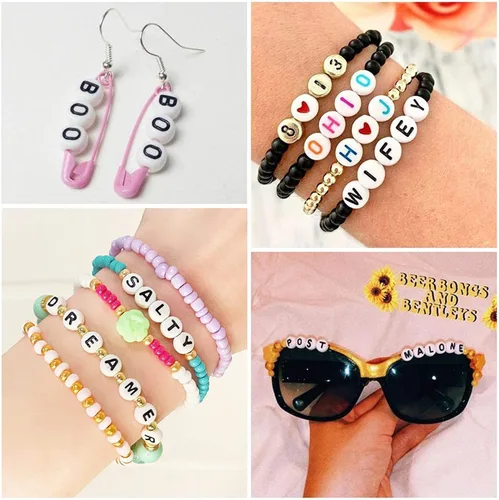 Miniatura 4 de 100 cuentas de letras acrílicas del alfabeto para hacer joyas, cuentas redondas blancas de la letra R para hacer pulseras, collares, llaveros, 0Flat