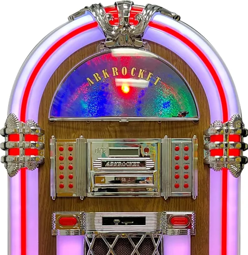 Miniatura 8 de Arkrocket Jukebox reproductor de discos de vinilo de tamaño completo Bluetooth USB SD Reproductor de CD Radio Tocadiscos Retro Jukebox clásico