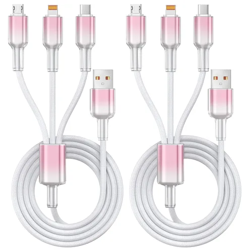 Miniatura 33 de Cable de carga múltiple (paquete de 2 cables de 4 pies) 3 en 1 para múltiples dispositivos, cable de carga universal trenzado de nailon para Negro