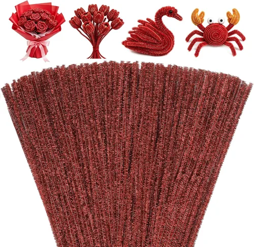 Miniatura 14 de Mnuizu - 200 limpiadores de tuberías, tallos de chenilla para manualidades, varillas esponjosas para manualidades navideñas y suministros de Rosa