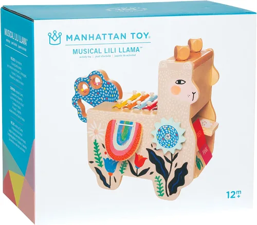 Miniatura 5 de Manhattan Toy Instrumento musical de madera de llama para niños pequeños con maracas, alforjas que hacen clic, baquetas, cepillo de lavar y xilófono
