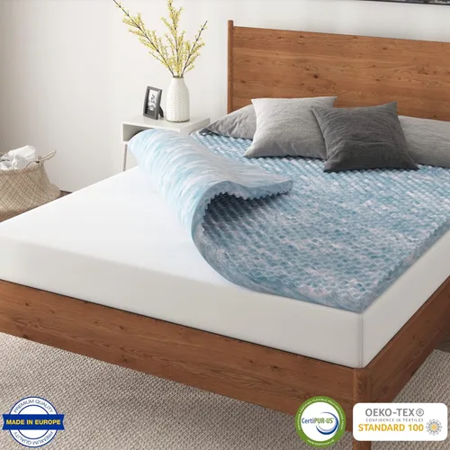 Miniatura 11 de NapQueen Cubrecolchón de espuma viscoelástica de gel refrescante de 1.5 pulgadas, certificado CertiPUR-US, tamaño individual, azul
