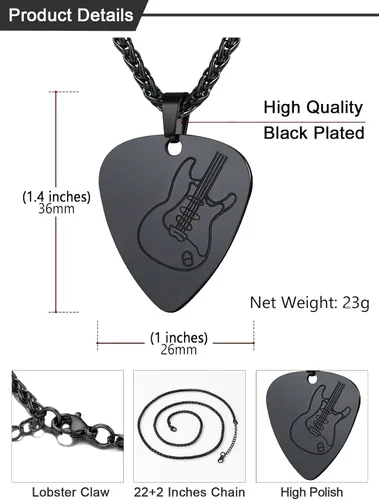 Miniatura 4 de U7 Collar de Música Punk Hip Hop, Púa de GuitarraGuitarraMicrófonoAuriculares Colgante con Cadena para Hombres y Mujeres, Joyería de Música R&B