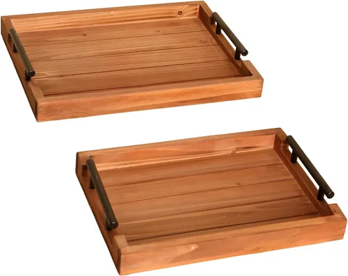 Bandeja decorativa para mesa de café, juego de bandeja de servir de madera vintage anidada para comer, desayuno, fiesta, cocina, otomana, mesa de
