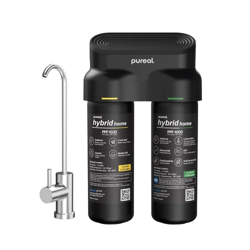 Pureal Hybrid Home PPU-1020D - Sistema de filtro de agua de 2 etapas para debajo del fregadero, 10 K galones, NSF/ANSI 42 y 372, filtro de con grifo