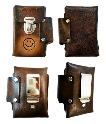 Miniatura 2 de Estuche de cigarrillos de cuero hecho a mano, bolsillo para encendedor, muchos diseños repujados