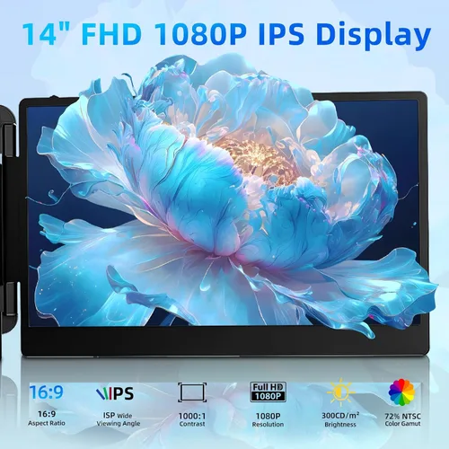 Miniatura 2 de Monitor de viaje con extensor de pantalla para laptop, monitor portátil dual de 14 pulgadas, IPS FHD 1080P, trabajo de viaje, pantalla adicional
