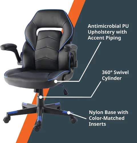 Miniatura 6 de NuSparc SpawnSafe - Silla para videojuegos, altura ajustable, reposabrazos abatibles, giro de 360°, negro/azul