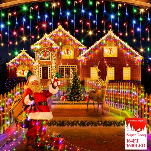 Miniatura 32 de FLVOECN 480 luces LED de Navidad de 49 pies, enchufables, 8 modos con temporizador, luces de hielo regulables, para exteriores, impermeables