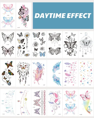 Miniatura 5 de 20 hojas de tatuajes temporales de mariposa que brillan en la oscuridad para mujeres, flores luminosas, mariposas, alas de tatuaje, calcomanías