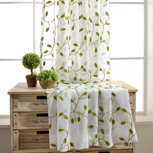 Miniatura 4 de Ivy Leaf - Panel transparente bordado de 84 pulgadas de largo, de gasa triturada para ventana, cortina de gasa de tul y bolsillo para barra