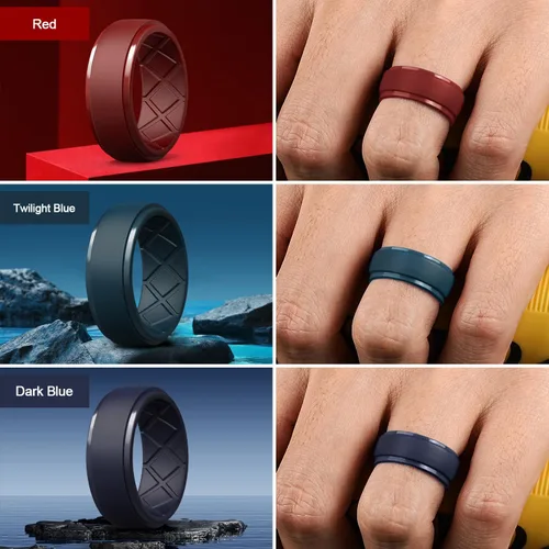 Miniatura 4 de Egnaro - Anillos de silicona para hombre, 25/64 pulgadas (10 mm) de ancho y 3/32 pulgadas (2.5 mm) de grosor, alianzas de boda de goma, paquete