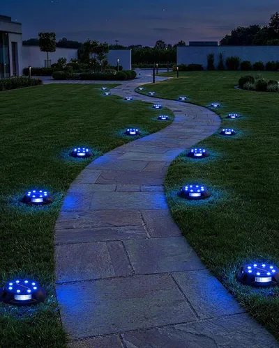 Miniatura 7 de Biling - Estacas solares para camino, 12 paquetes de luces solares brillantes azules para exteriores, impermeables para el patio, camino, jardín