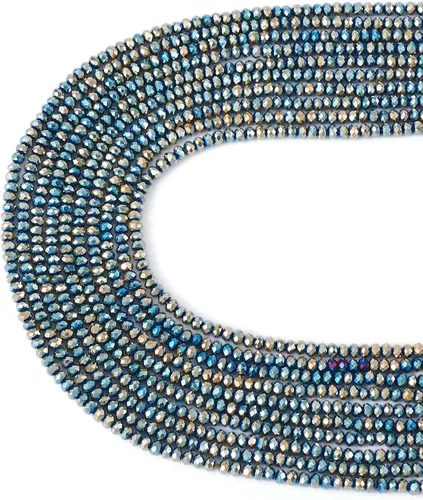 Miniatura 27 de FASHEWELRY 10 hebras de cuentas de vidrio chapadas en arco iris de 0.118 pulgadas (0.118 in), cuentas espaciadoras de cristal de Rondelle, cuentas