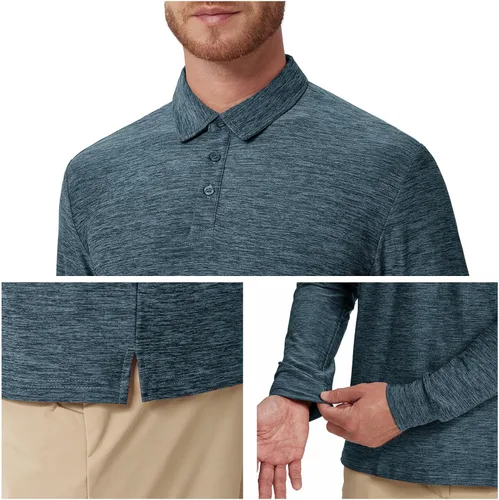 Miniatura 82 de NAVISKIN Camisas polo de manga larga para hombre, camisas de golf con cuello UPF 50 SPF para hombre, secado rápido, absorbe la humedad