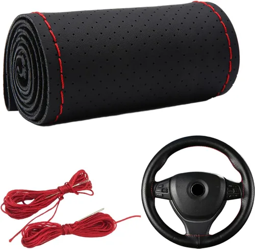 Miniatura 16 de Dickno Funda para volante de automóvil, protector de volante antideslizante con costura envolvente para diámetro máximo de 15 pulgadas, costura DIY