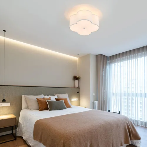 Miniatura 3 de Lámpara de techo semiempotrada, moderna lámpara cercana al techo con pantalla de tambor de tela blanca crema para guardería, habitación de niños
