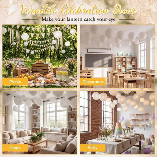 Miniatura 6 de Treela Faroles de papel japoneses chinos blancos decorativos colgantes redondos de papel para decoración de bodas, fiestas de cumpleaños