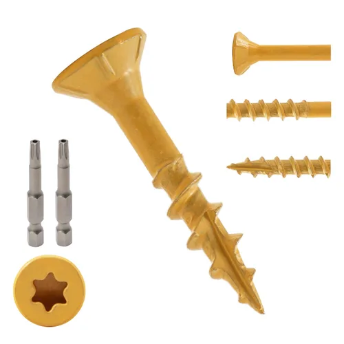 Miniatura 25 de LIONMAX Tornillos para madera de 1 pulgada, tornillos de cubierta #8 x 1, 1000 unidades, resistentes a la corrosión, revestimiento epoxi, tornillo