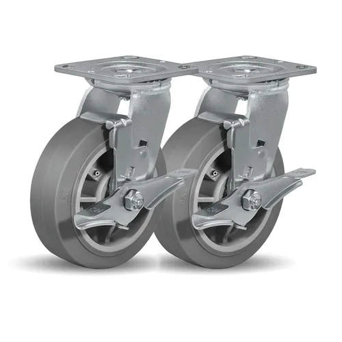 Miniatura 10 de Ruedas giratorias de alta resistencia 4x2, ruedas industriales, ruedas de goma (banda de rodadura plana), juego de 1 con capacidad de hasta 450