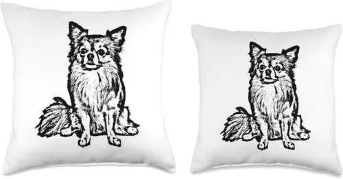 Miniatura 3 de Chihuahua de pelo largo regalos y camisetas Chihuahua pelo largo perro amante regalos negro para mujeres hombres tiro almohada, 16x16, multicolor