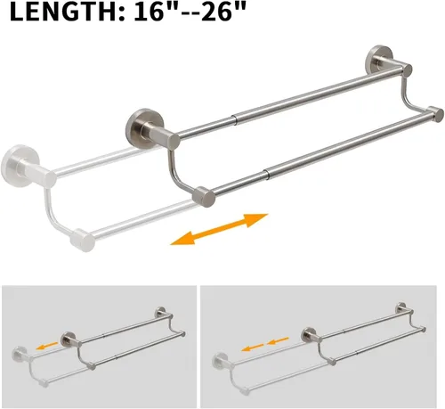 Miniatura 5 de BESy Toallero de baño doble ajustable de 16 a 26 pulgadas para baño, soporte de toalla de acero inoxidable SUS304, soporte de pared estilo hotel