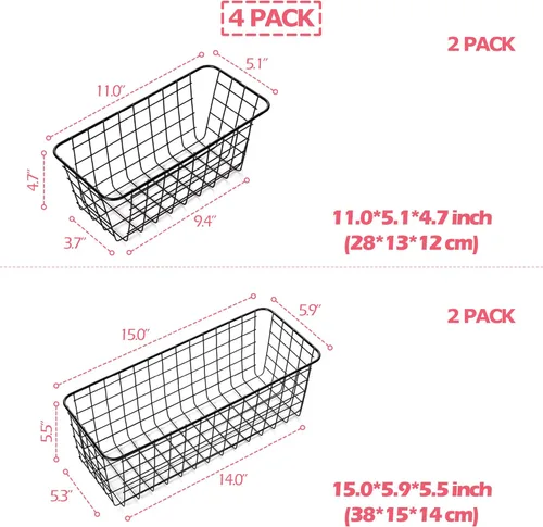 Miniatura 2 de Paquete de 4 cestas de almacenamiento de alambre para el hogar, contenedores de metal montados en la pared, contenedores organizadores para cocina