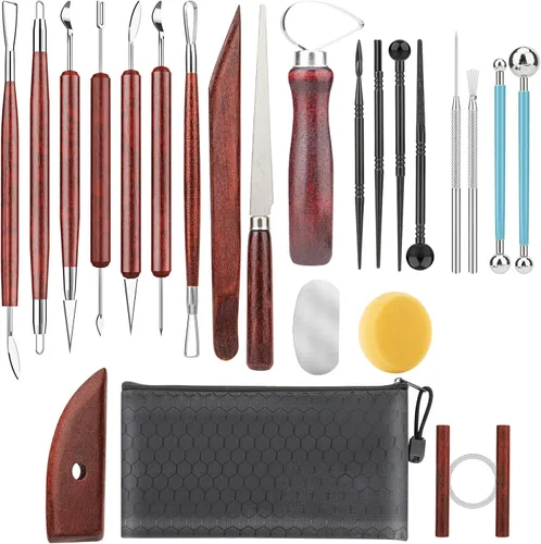 Miniatura 9 de Herramientas de arcilla para esculpir, kit de herramientas de tallado de polímero de doble cara, juego de herramientas de cerámica de madera