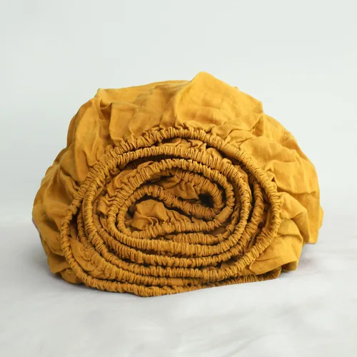 Miniatura 16 de S VICTORY SYMBOL Sábana bajera de lino 100% 78"x80" Funda de colchón 1 pieza, bolsillo profundo de 16 pulgadas, ropa de cama de lino francés natural