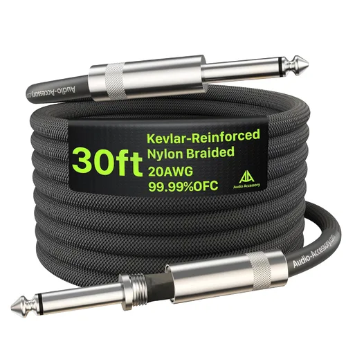 Miniatura 39 de Cable de guitarra de 1.5 pies, paquete de 2 unidades, nailon trenzado anti-torceduras reforzado con Kevlar, conector Neutrik REAN, calibre 20