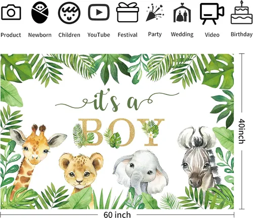 Miniatura 2 de Decoraciones de telón de fondo de safari para baby shower, temática de animales de la selva, suministros de pancarta de fondo para bebé, temática
