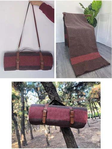 Miniatura 6 de Manta de lana, 4.4 libras gruesa para una sola persona, manta retro salvaje para acampar al aire libre, eventos deportivos, kits de supervivencia