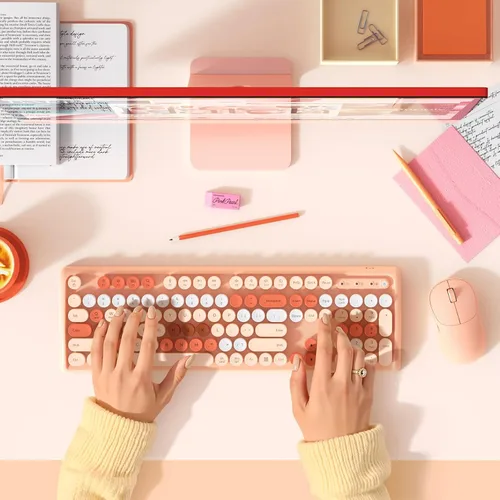 Miniatura 7 de Coloridos teclados inalámbricos de computadora, mouse combinados, teclado retro de tamaño completo, mouse inalámbrico ajustable DPI de 4 niveles