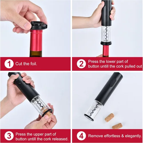 Miniatura 3 de Abrevino eléctrico, sacacorchos automático con cortador de lámina, accesorio de cocina para el hogar, accesorio de vino para amantes del vino