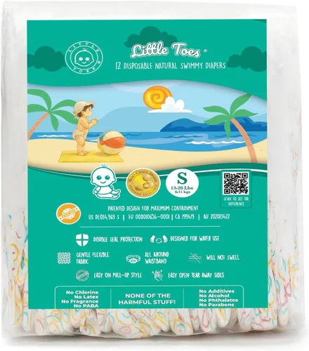 Miniatura 13 de Little Toes - Pañales de natación desechables naturales de alta calidad, talla 5 grande (26+ libras) (24 unidades) Pañales de natación desechables