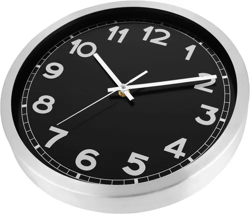 Miniatura 3 de Plumeet Reloj de pared pequeño, 10 pulgadas, funciona con pilas, con marco de aluminio plateado, reloj de pared de metal silencioso que no hace