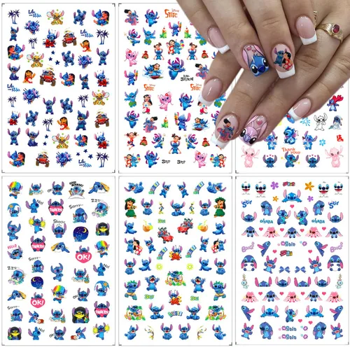 Miniatura 7 de 6 hojas de calcomanías de arte de uñas, autoadhesivas, suministros de arte de uñas, calcomanías kawaii para uñas, diseños de uñas de gato, dijes