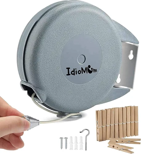 Miniatura 5 de Paquete de 2 tendederos retráctiles de 40 pies con 48 pinzas para ropa Línea de lavandería resistente retráctil Línea de ropa de PVC retráctil