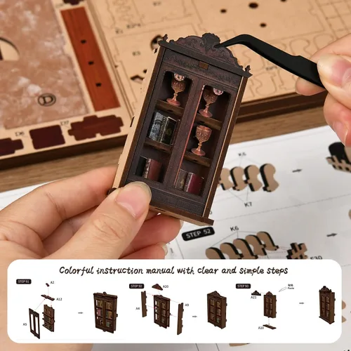 Miniatura 4 de Kit de rincón de libros, casa en miniatura de madera 3D Biblioteca de rimas antiguas para decoración de estanterías, manualidades relajantes