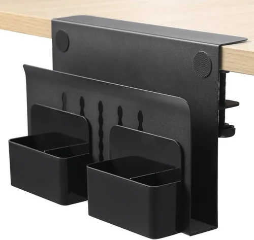 MAXECHO Almacenamiento lateral de escritorio, soporte para laptop debajo del escritorio, organizador de archivos colgante lateral de mesa, bandeja