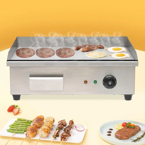 Miniatura 11 de Plancha eléctrica comercial de 22 pulgadas para encimera, parrilla de restaurante de 1600 W, parrilla de barbacoa con parte superior plana de acero