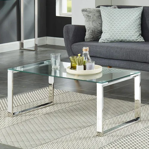 Miniatura 2 de Whi Mesa de café contemporánea, cristal y cromo, PLATA