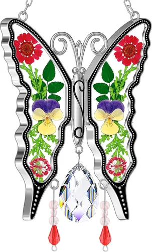 Miniatura 25 de KY &BOSAM - Atrapa luz de vitral con mariposa de color, con la frase A special teacher. Campanilla para el viento, como regalo para la profesora
