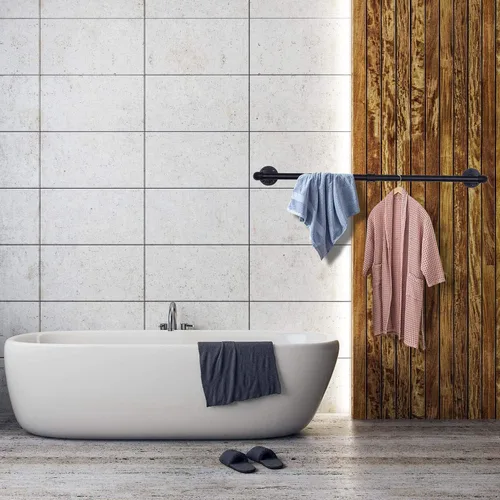 Miniatura 5 de Perchero industrial de tubería con 3 ganchos en forma de S, perchero de pared de 36 pulgadas de largo, barra de ropa de hierro resistente, barra