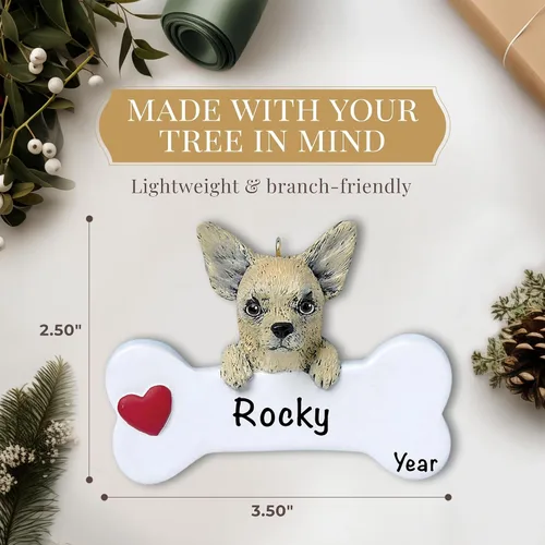 Miniatura 4 de Adorno personalizado de hueso de perro Chihuahua 2025 Personalización gratuita las 24 horas Adornos de Navidad de la primera Navidad de cachorro