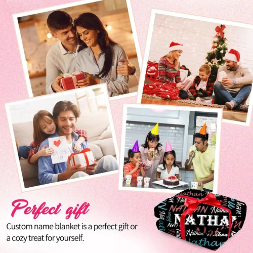 Miniatura 6 de Manta personalizada con tema negro, manta suave y ligera de franela y forro polar con nombre para hombres, mujeres, niños y niñas - Regalos