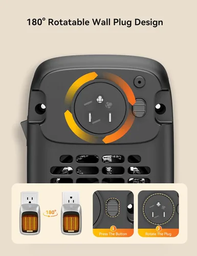 Miniatura 4 de Brightown Calentador de pared portátil enchufable para uso en interiores con termostato, calentador eléctrico pequeño de 800 W con control remoto
