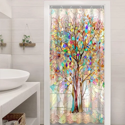 Miniatura 4 de Cortina de ducha con diseño de árbol de la vida, cortina de ducha de vidrio emplomado, cortinas de ducha artística para baño, juego de cortina