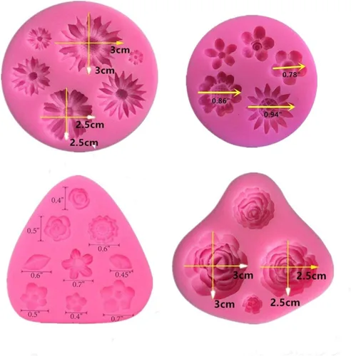 Miniatura 4 de Juego de moldes de silicona para tartas, 8 unidades, diseño de margaritas y hojas de rosa y mini flores, caramelo de fondant para chocolate