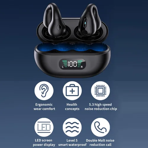 Miniatura 2 de Auriculares inalámbricos de oreja abierta Bluetooth con clip en mini auriculares estuche de carga para auriculares deportivos de conducción ósea